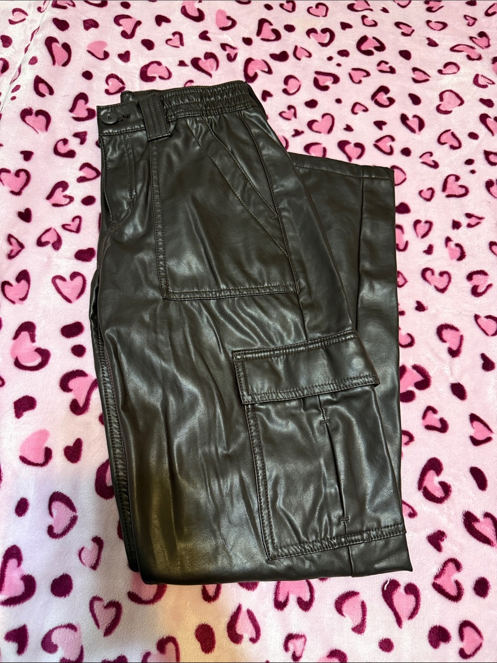 American Eagle Brown Faux Leather Cargo Pants - Black
